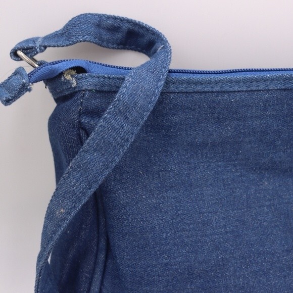 Vintage 90s Y2K Denim Messenger Bag Floral Embroidered Boho Purse - Picture 4 of 12